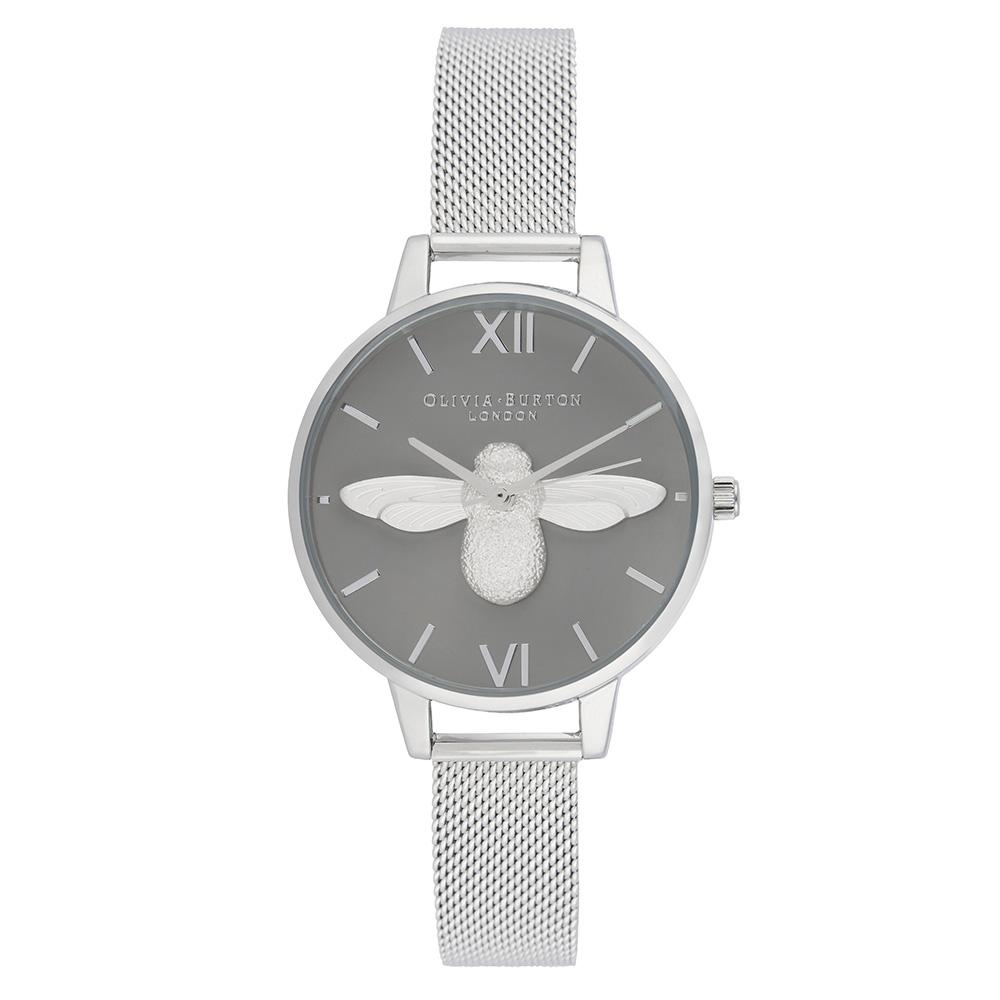 Olivia Burton 3D Bee Silver Mesh Ladies Watch - OB16AM159