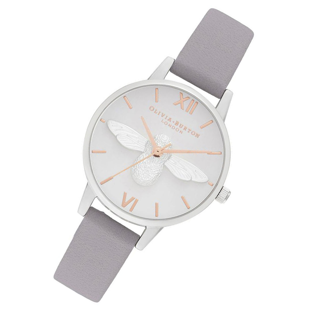 Olivia Burton 3D Bee Grey Lilac Leather Women's Watch - OB16AM163