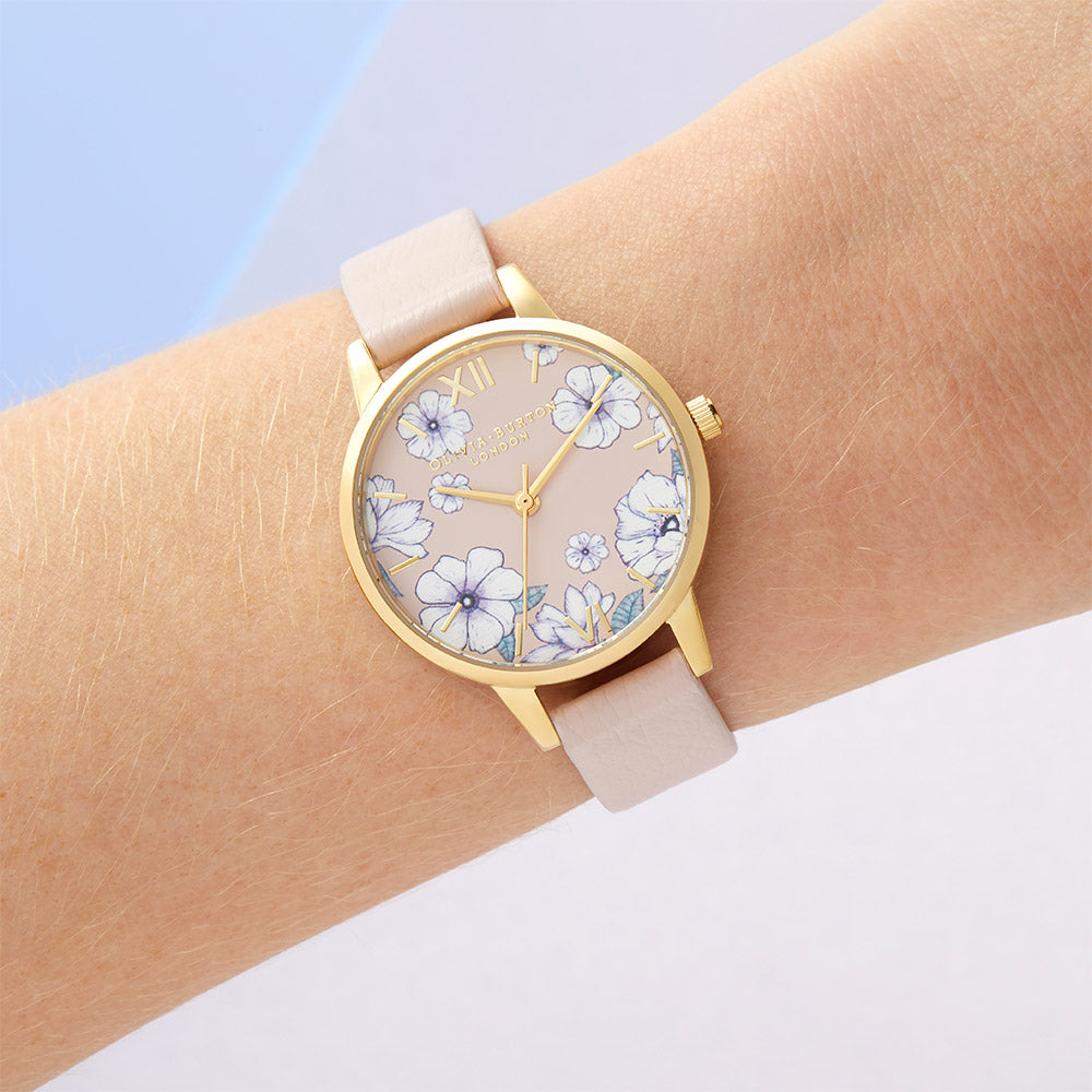 Olivia Burton Groovy Blooms Candy Pink Vegan Band Floral Dial Women's Watch - OB16AN04