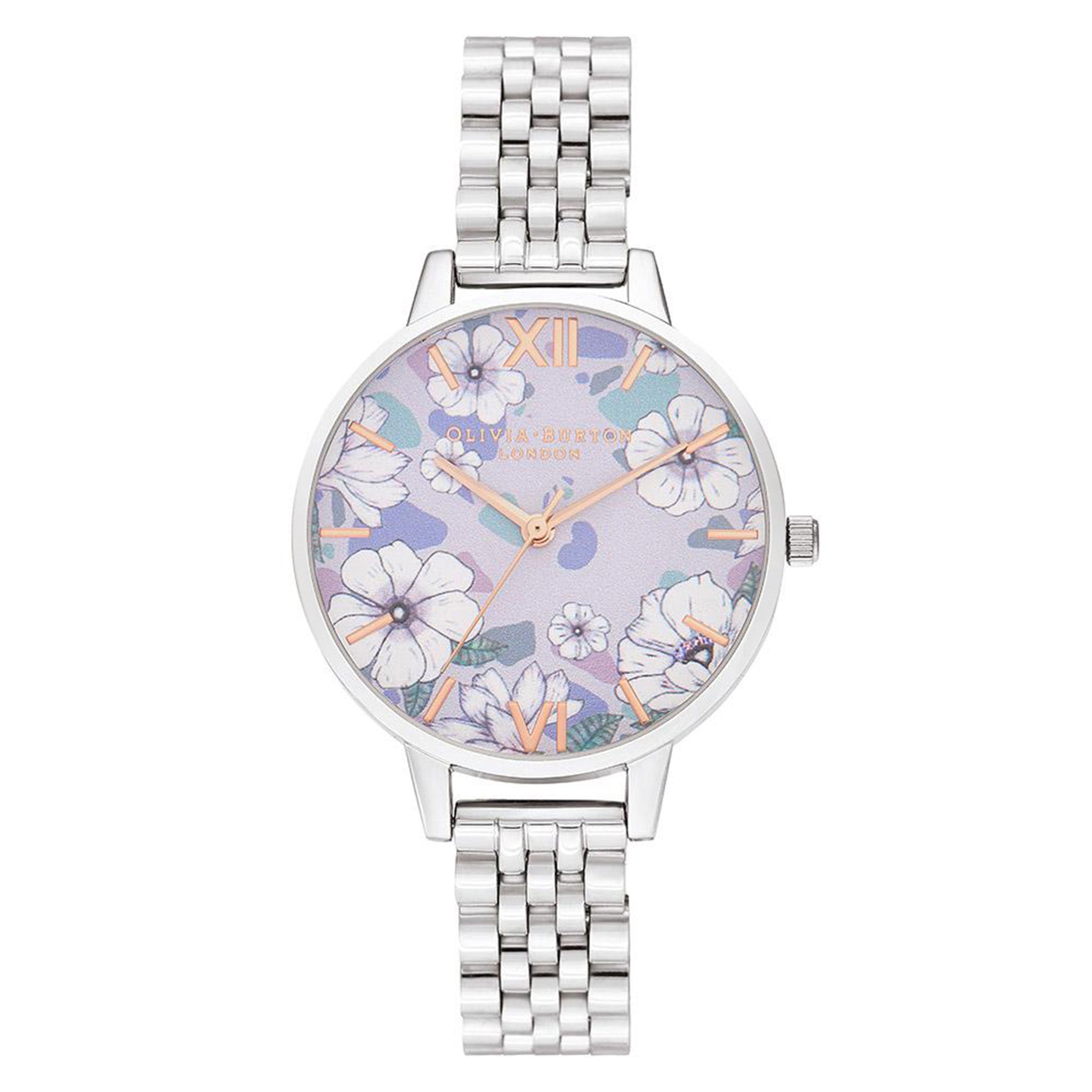 Olivia Burton Groovy Blooms Silver Steel Floral Dial Women's Watch - OB16AN05