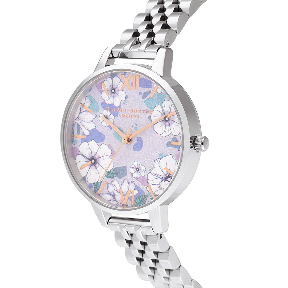 Olivia Burton Groovy Blooms Silver Steel Floral Dial Women's Watch - OB16AN05