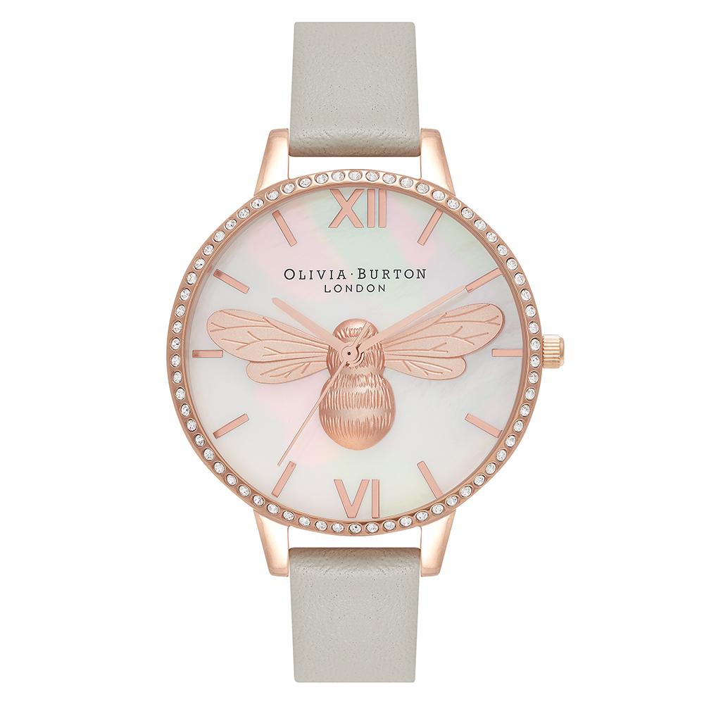 Olivia Burton Lucky Bee Grey Leather Women's Basic Watch - OB16BB17