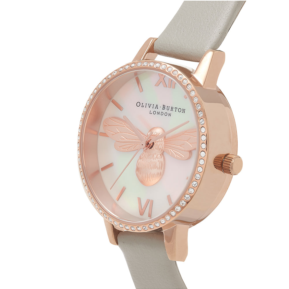 Olivia Burton Lucky Bee Grey Leather Women's Basic Watch - OB16BB17