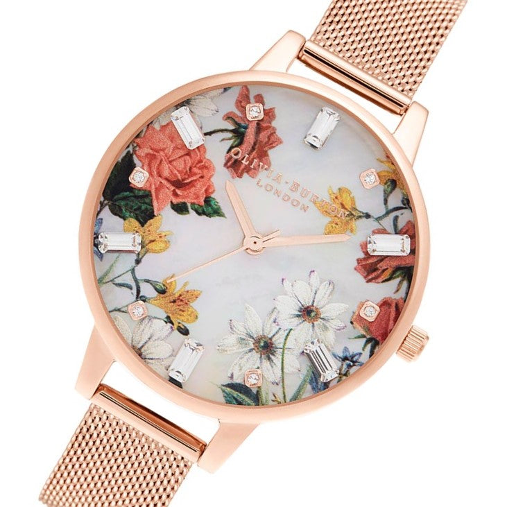 Olivia Burton Demi Mother of Pearl Dial Gold Mesh Women's Watch - OB16BF28