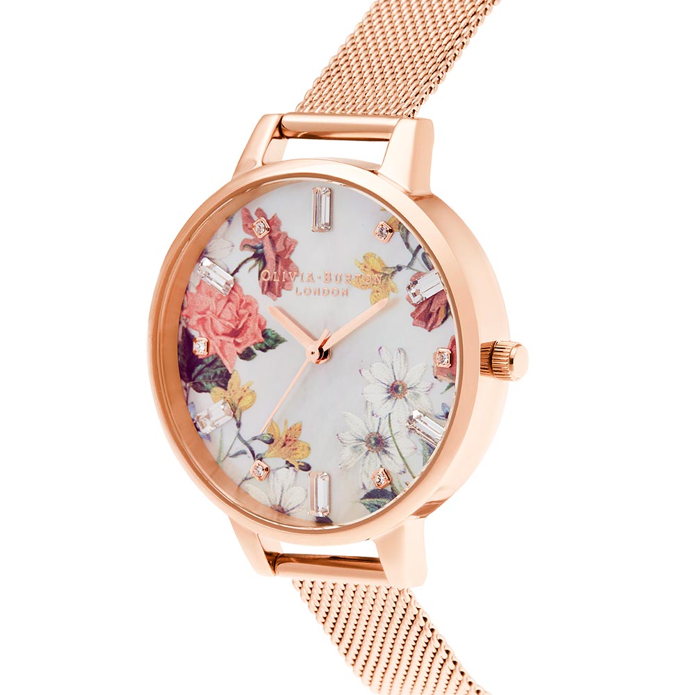 Olivia Burton Demi Mother of Pearl Dial Gold Mesh Women's Watch - OB16BF28