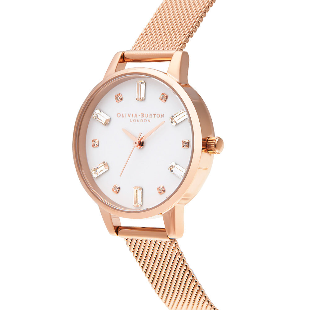 Olivia Burton Bejewelled Rose Gold Mesh Ladies Basic Watch - OB16BJ02