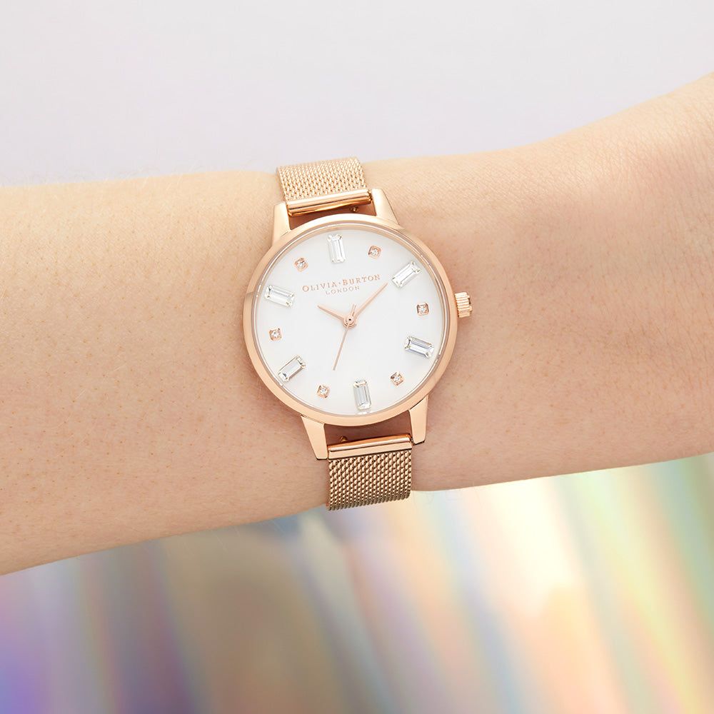 Olivia Burton Bejewelled Rose Gold Mesh Ladies Basic Watch - OB16BJ02