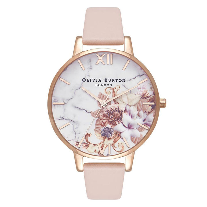 Olivia Burton Marble Florals Peach Leather Ladies Watch - OB16CS12