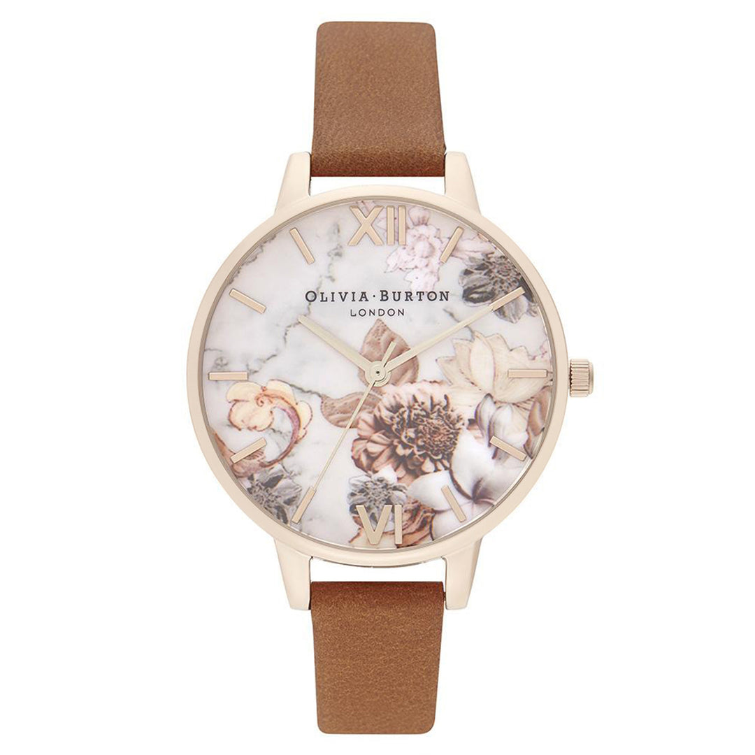 Olivia Burton Marble Florals Honey Tan Leather Women's Watch - OB16CS30