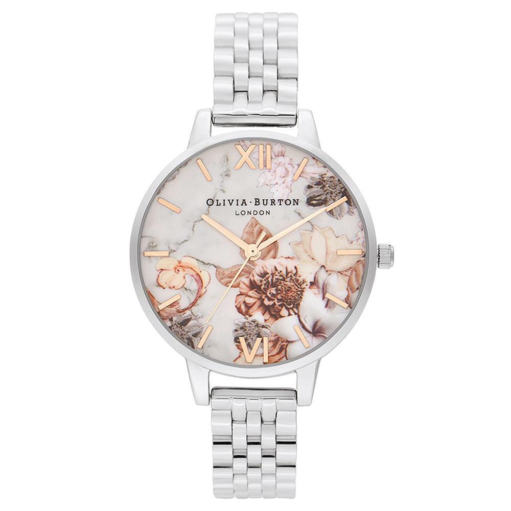 Olivia Burton Marble Florals Silver Bracelet Ladies Watch - OB16CS31