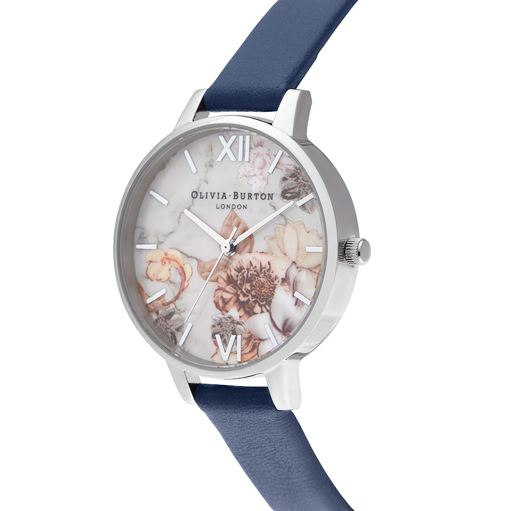 Olivia Burton Marble Florals Navy Leather Ladies Watch - OB16CS33