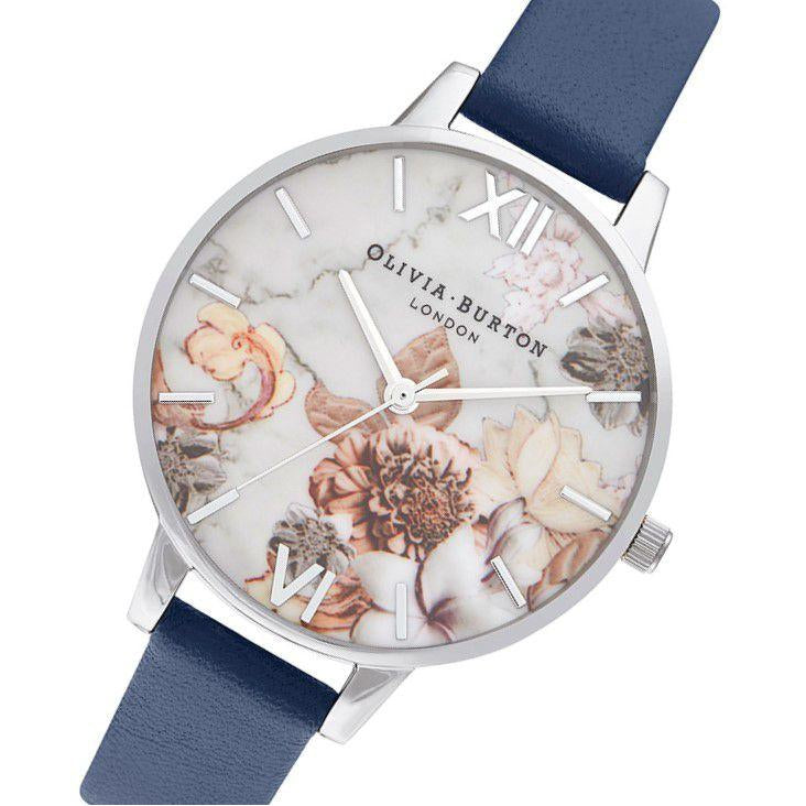 Olivia Burton Marble Florals Navy Leather Ladies Watch - OB16CS33