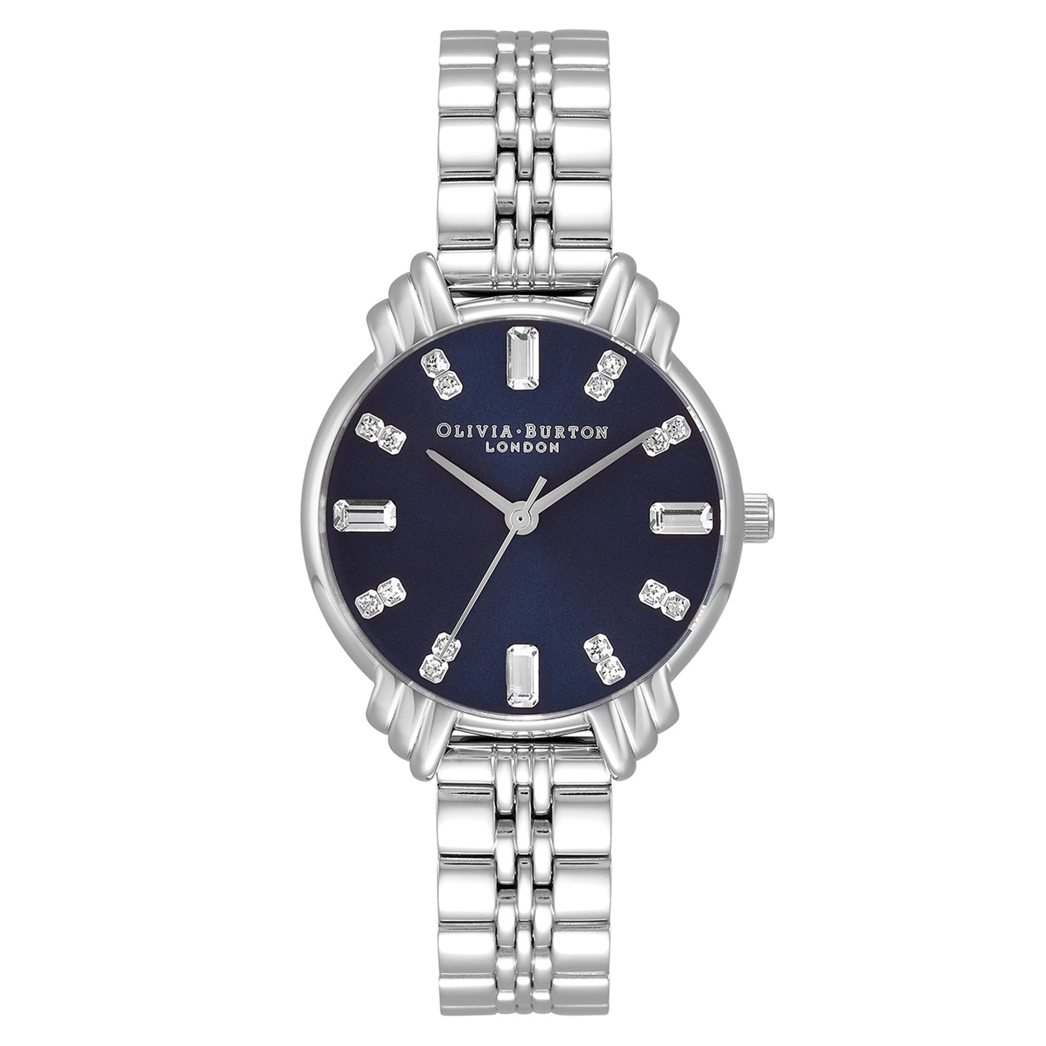 Olivia Burton Art Deco Stainless Steel Navy Sunray & Stone Dial Women's Watch - OB16DC01
