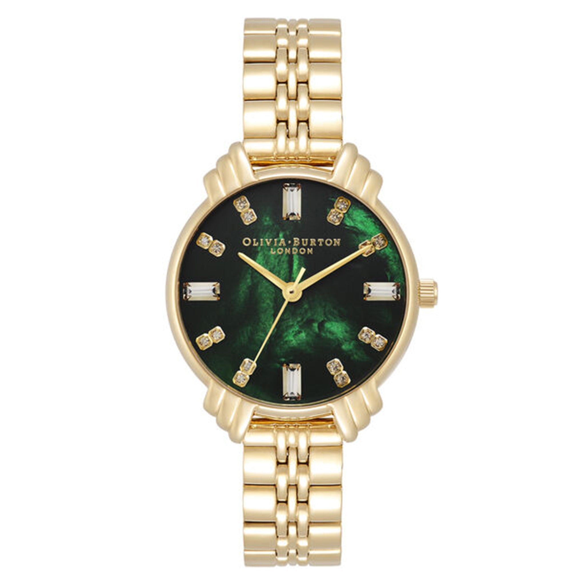 Olivia Burton Art Deco Ionic Gold Plated Steel Emerald Green Mop & Stone Dial Women's Watch - OB16DC02