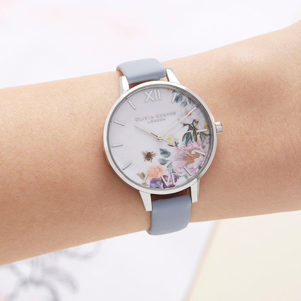 Olivia Burton Enchanted Garden Chalk Blue Leather Ladies Watch - OB16EG114