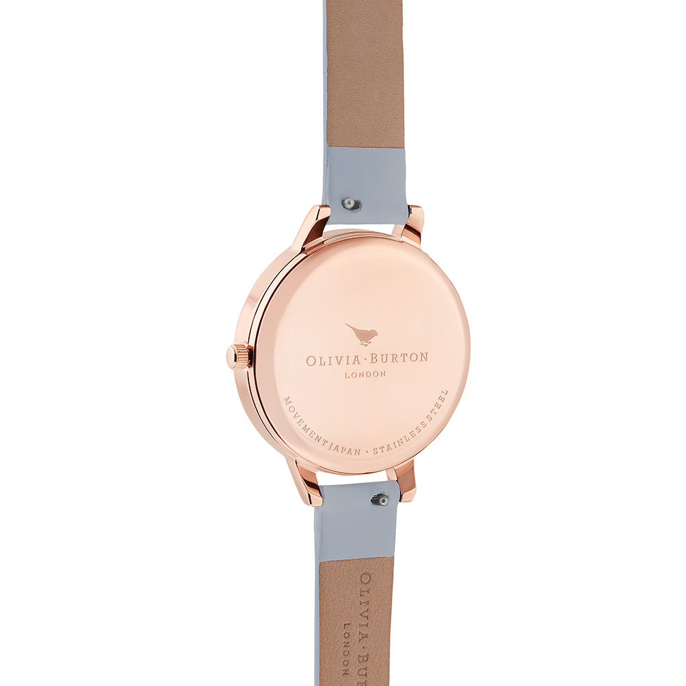Olivia Burton British Blooms Chalk Blue Leather Floral Dial Women's Watch - OB16EG132