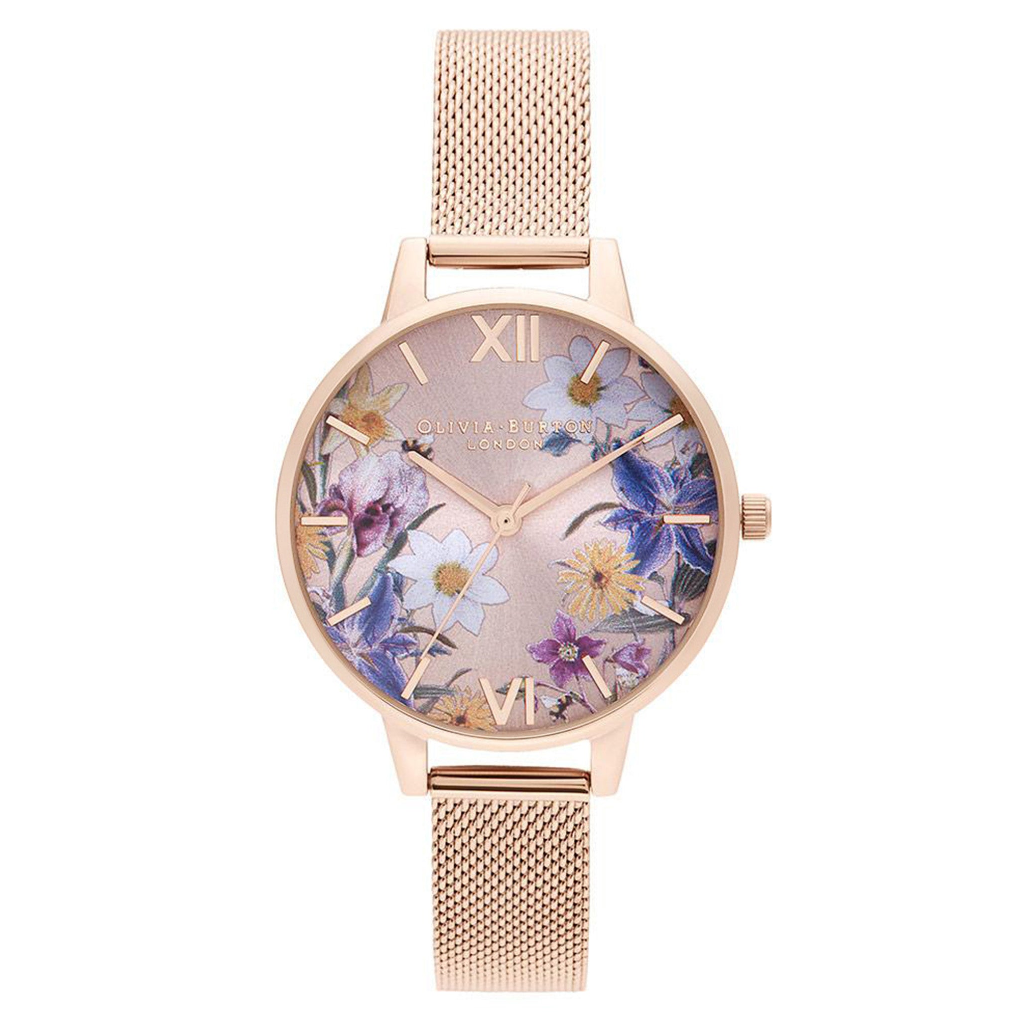 Olivia Burton Best In Show Pale Rose Gold Mesh Floral Dial Women's Watch - OB16EG141