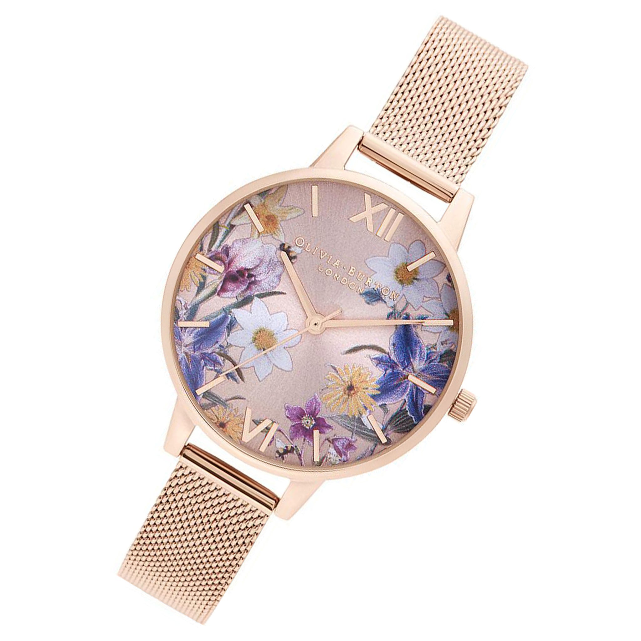 Olivia Burton Best In Show Pale Rose Gold Mesh Floral Dial Women's Watch - OB16EG141