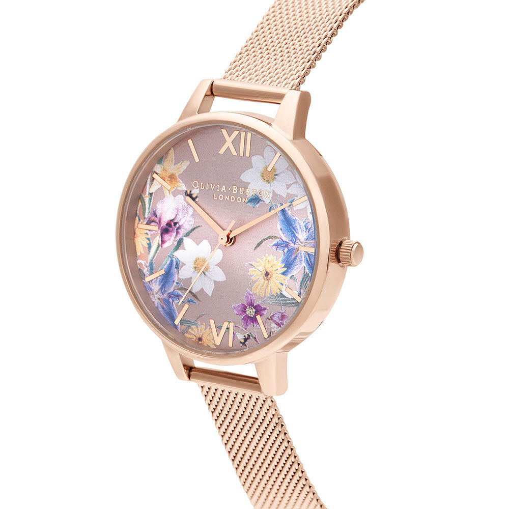 Olivia Burton Best In Show Pale Rose Gold Mesh Floral Dial Women's Watch - OB16EG141