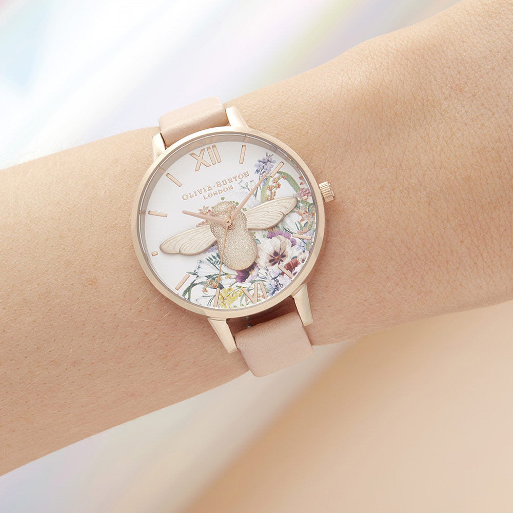 Olivia Burton Enchanted Garden Nude Peach Leather Ladies Watch - OB16EG151