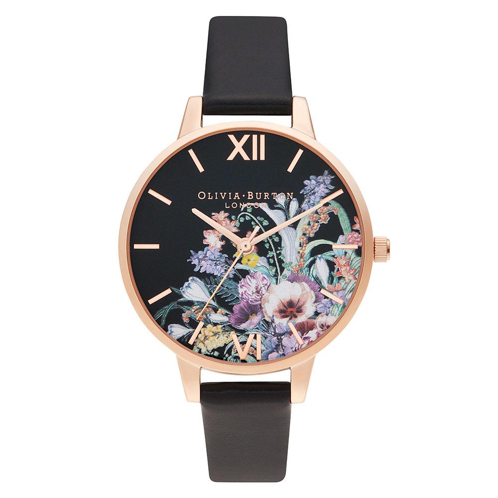 Olivia Burton Enchanted Garden Black Leather Ladies Watch - OB16EG155