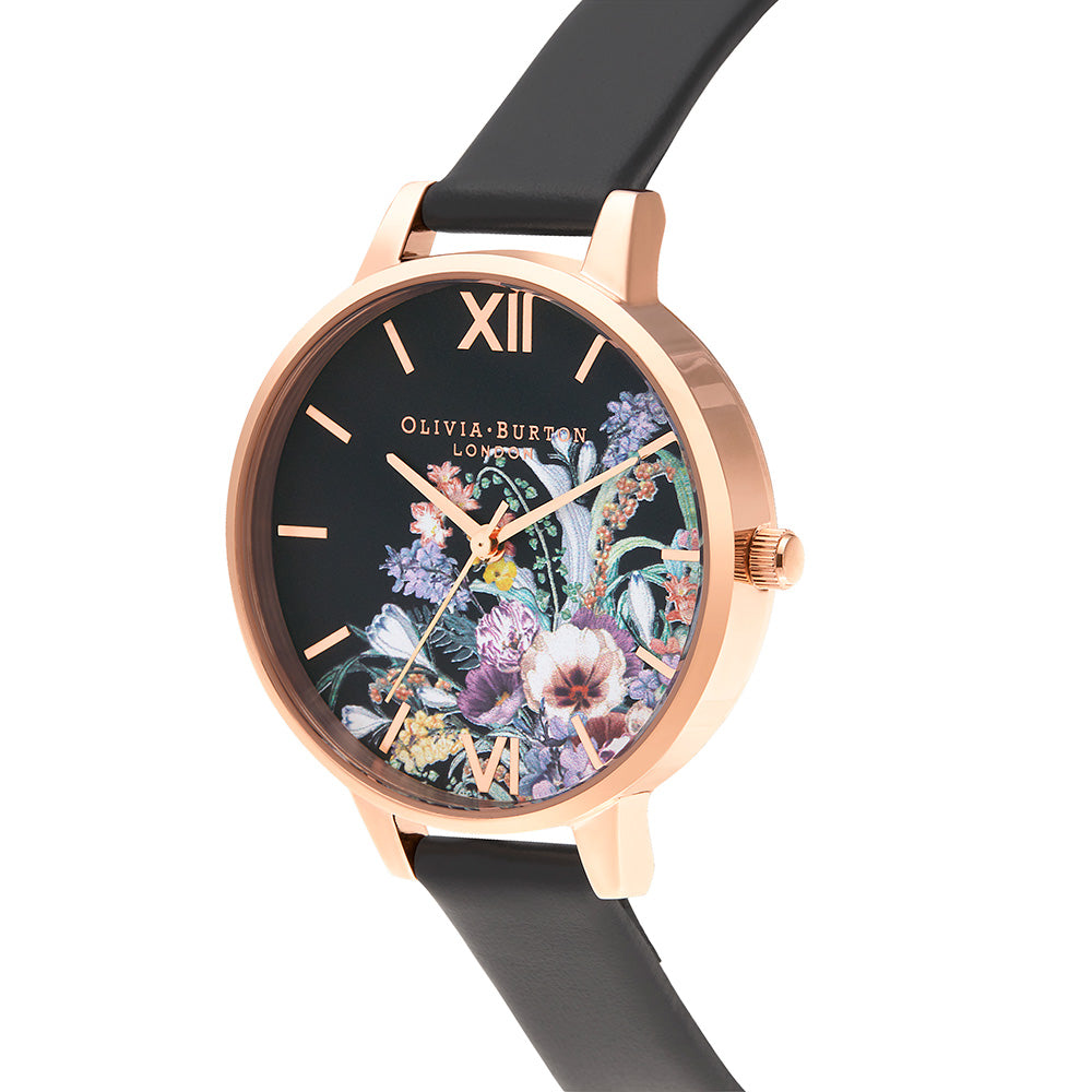 Olivia Burton Enchanted Garden Black Leather Ladies Watch - OB16EG155