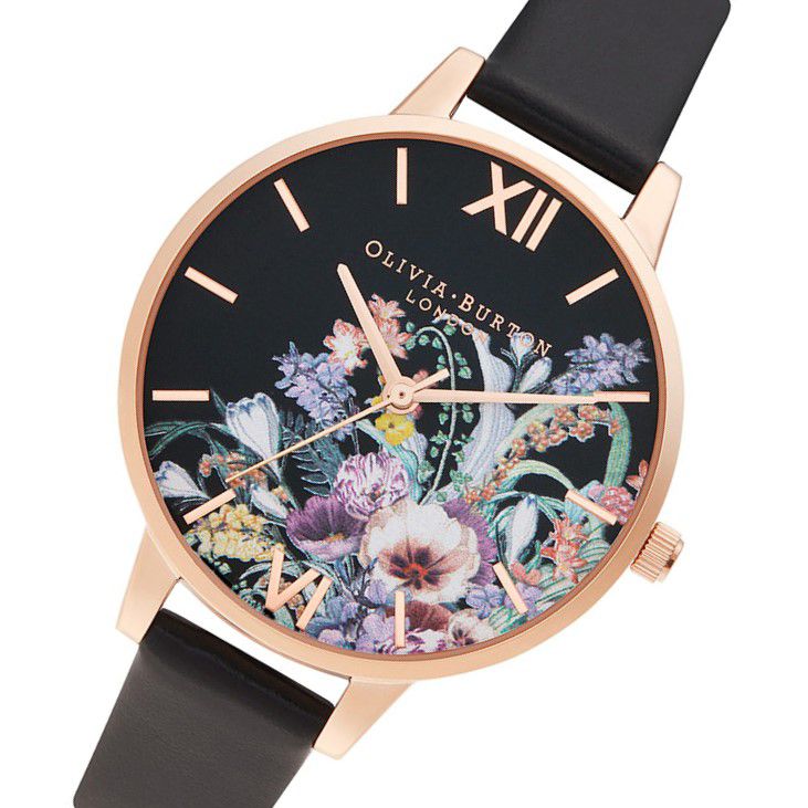Olivia Burton Enchanted Garden Black Leather Ladies Watch - OB16EG155