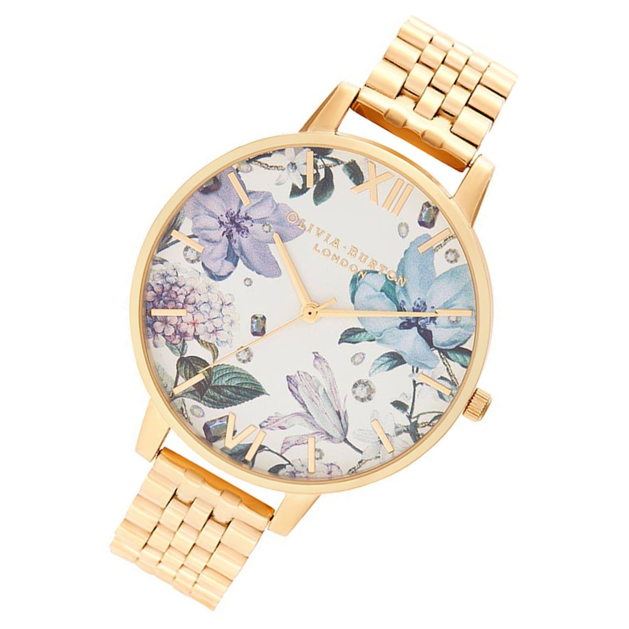 Olivia Burton Bejewelled Gold Steel Floral Dial Women's Watch - OB16EX126