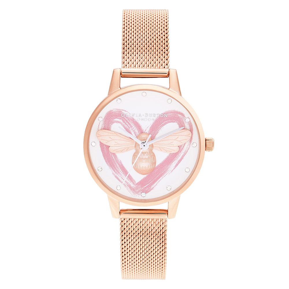 Olivia Burton You Have My Heart Lucky Bee & Rose Gold Mesh Ladies Watch - OB16FB01