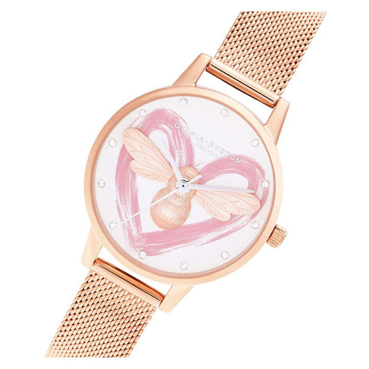 Olivia Burton You Have My Heart Lucky Bee & Rose Gold Mesh Ladies Watch - OB16FB01