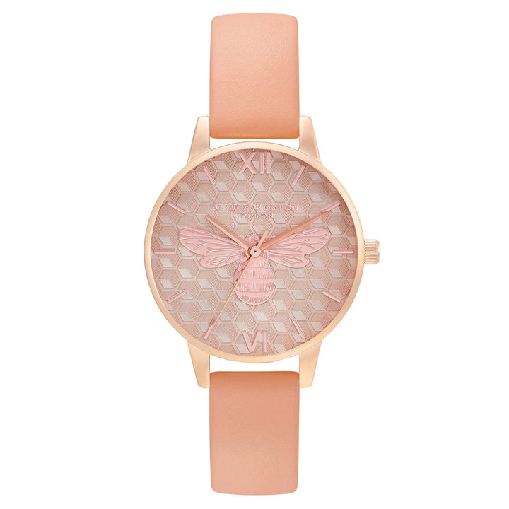 Olivia Burton Honey Bee Midi Dial Rose Gold & Coral Leather Band Women's Watch - OB16FB23