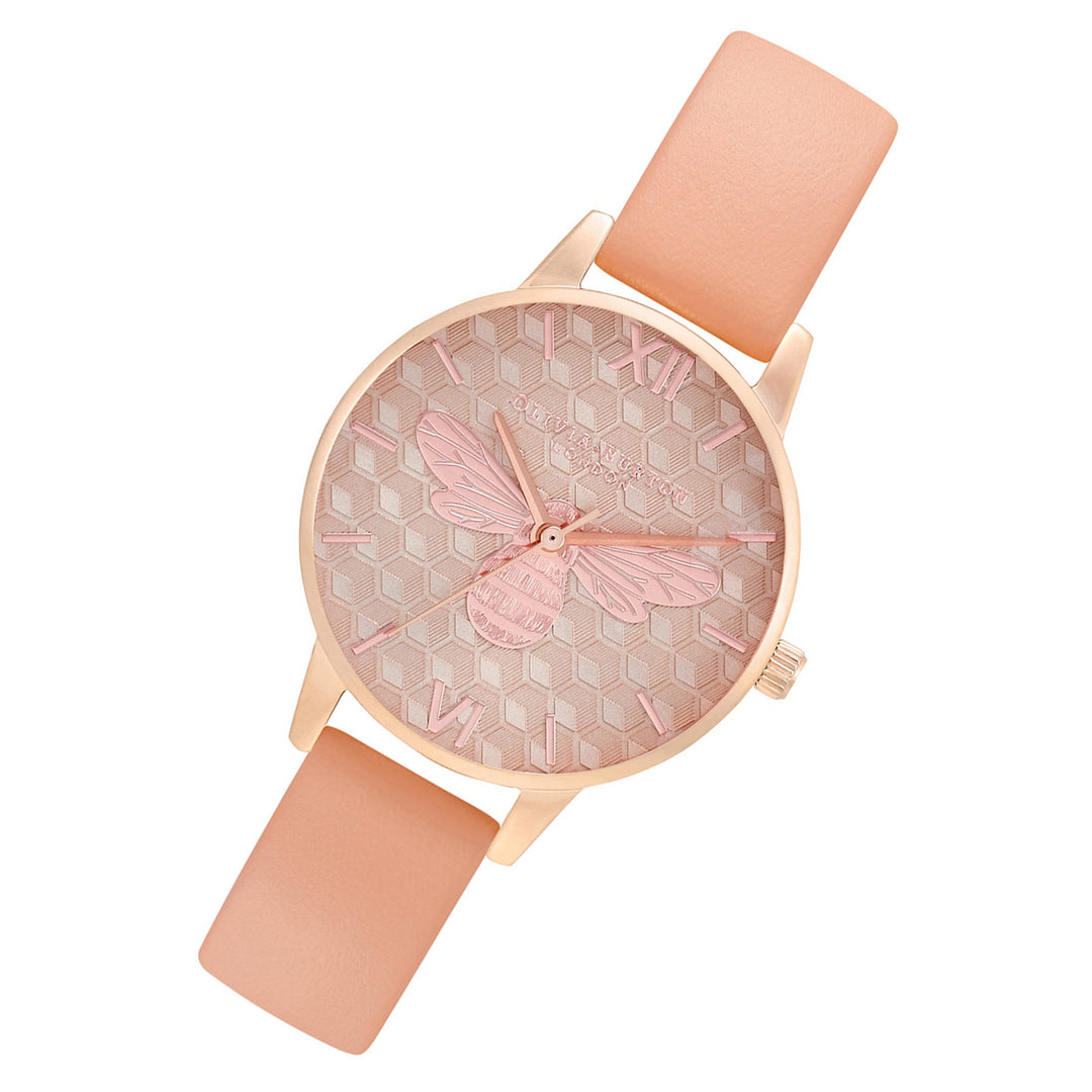 Olivia Burton Honey Bee Midi Dial Rose Gold & Coral Leather Band Women's Watch - OB16FB23