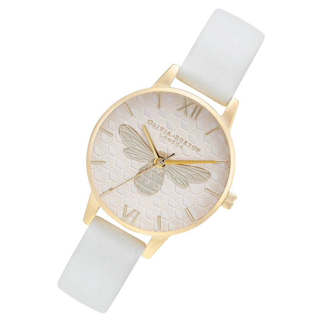 Olivia Burton Honey Bee Midi Dial Gold & Cream Leather Band Women's Watch - OB16FB24