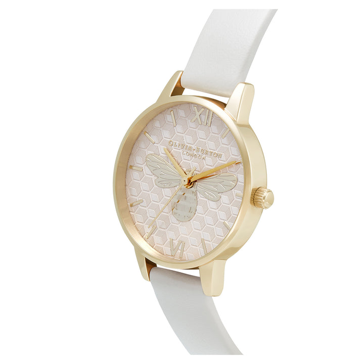 Olivia Burton Honey Bee Midi Dial Gold & Cream Leather Band Women's Watch - OB16FB24