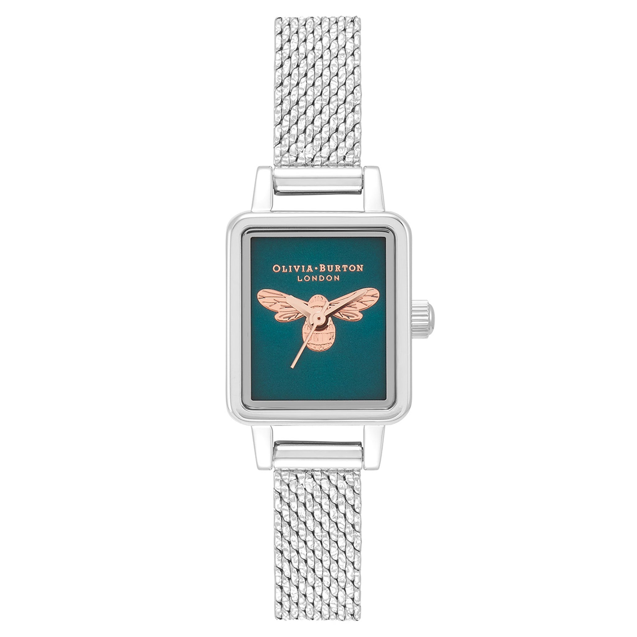 Olivia Burton Lucky Bee Silver Steel Navy Sunray & Bee Dial Women's Watch - OB16FB27