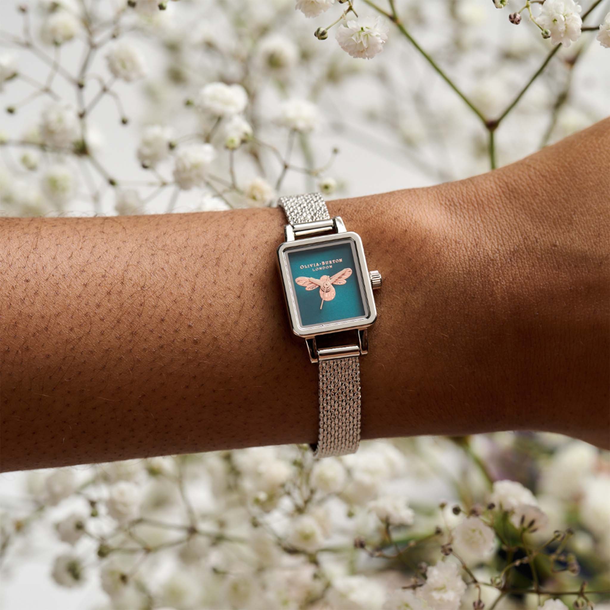 Olivia Burton Lucky Bee Stainless Steel Mesh Navy Dial Women's Watch - OB16FB27