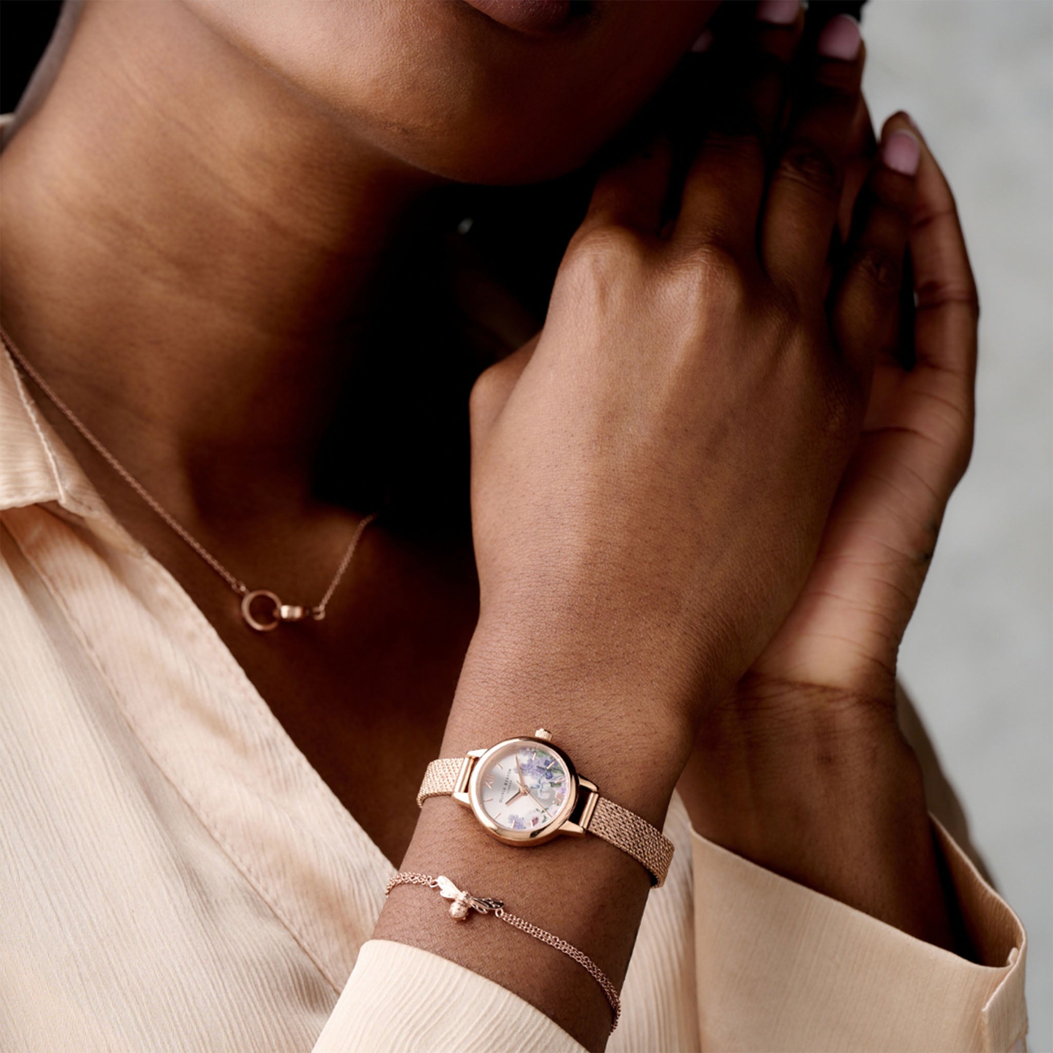 Olivia Burton Secret Garden Mini Dial Parma Rose Gold Mesh Women's Watch - OB16FS105