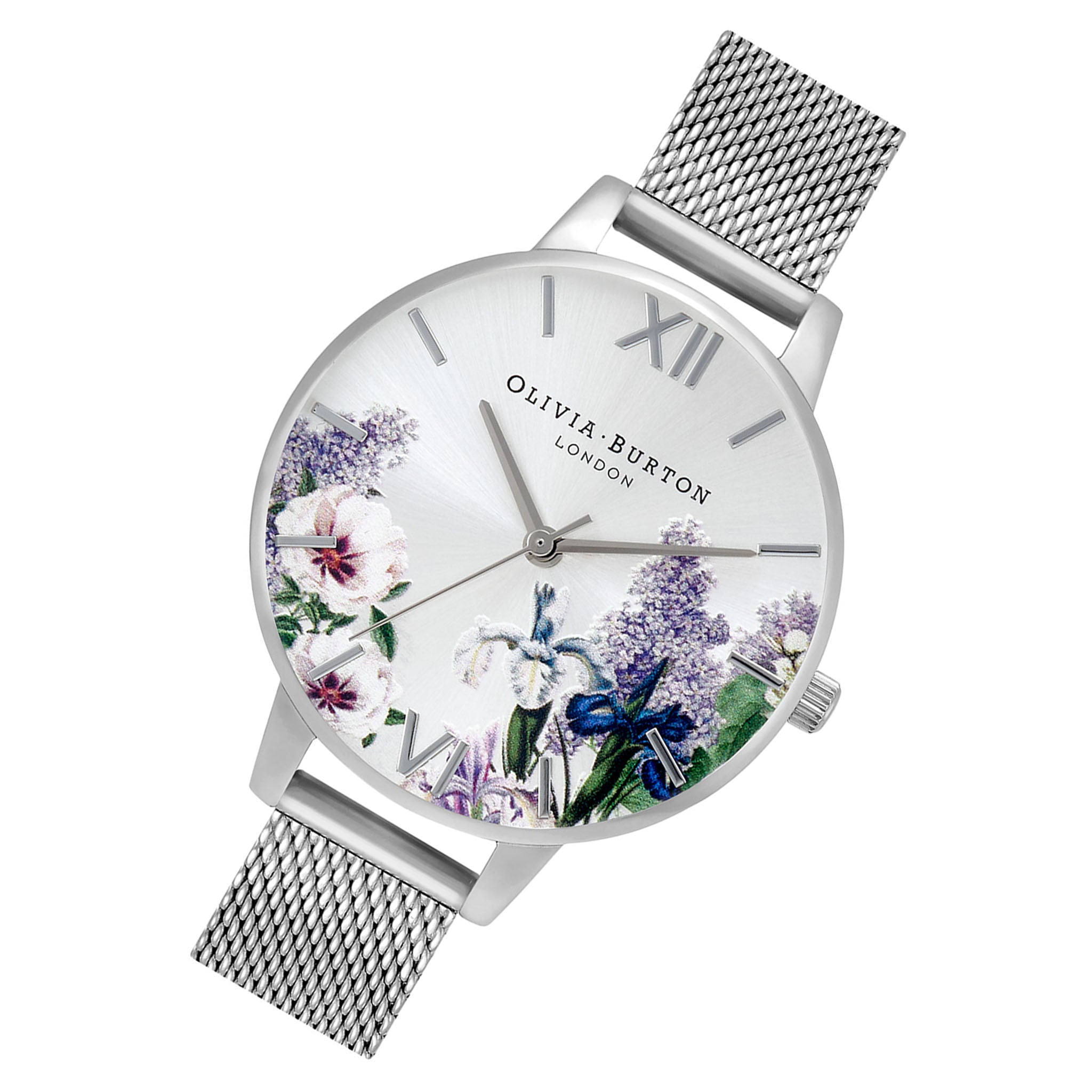 Olivia Burton Secret Garden Stainless Steel Mesh Silver Sunray & Floral Dial Women's Watch - OB16FS107