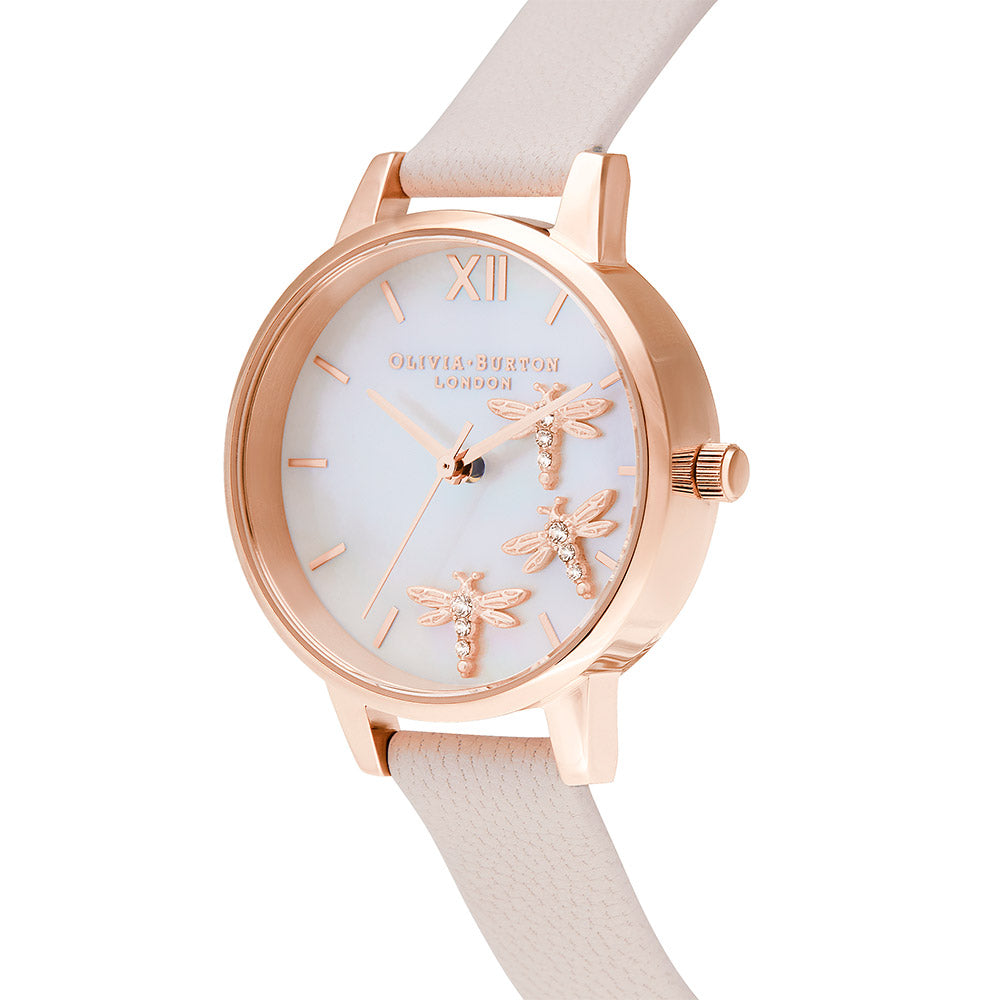Olivia Burton Dancing Dragonfly Blush Faux MOP Dial, Pearl Pink & Rose Gold Ladies Watch - OB16GB01