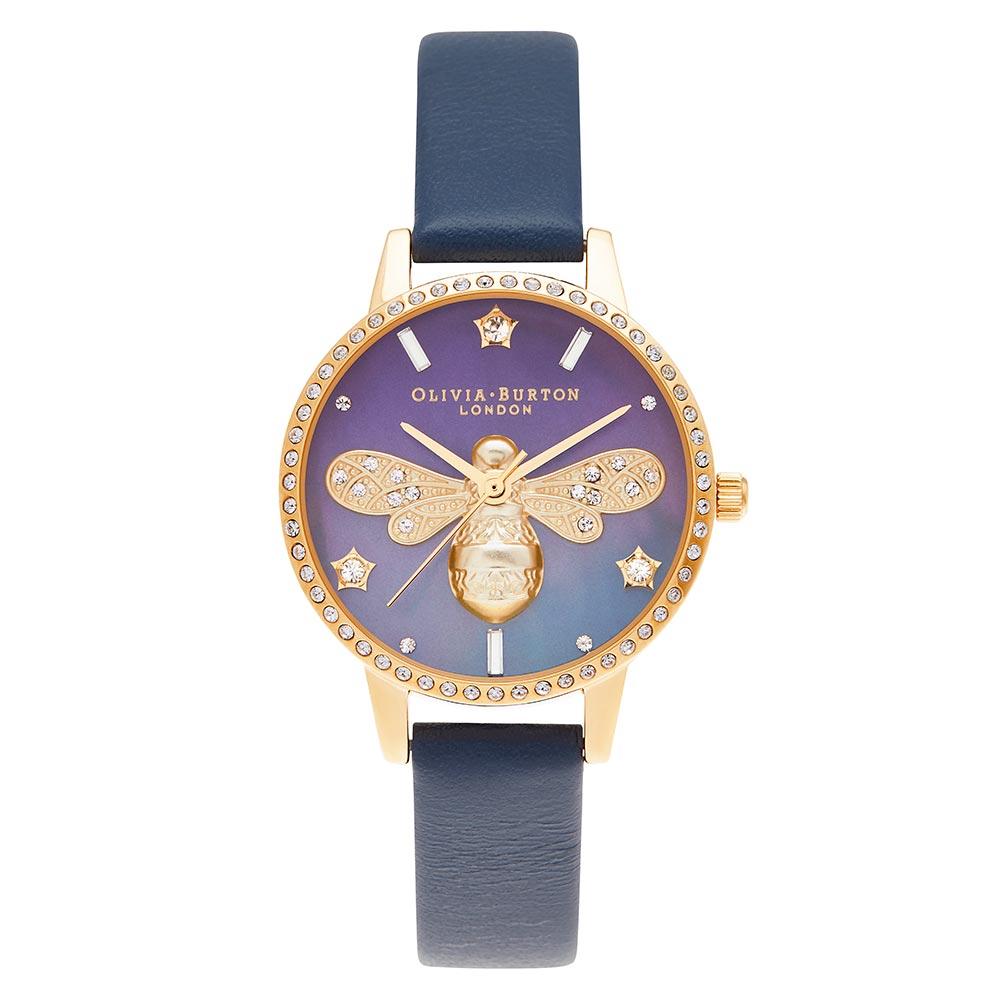 Olivia Burton Sparkle Bee Navy Leather Women's Watch - OB16GB06