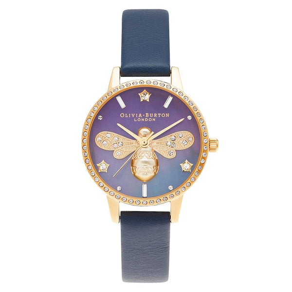 Olivia Burton Sparkle Bee Navy Leather Women s Watch OB16GB06