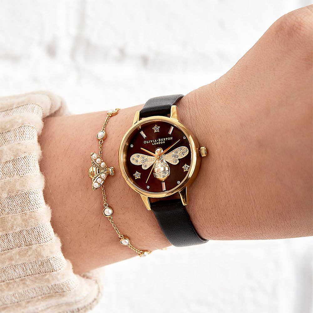 Olivia Burton Sparkle Bee Black & Gold Women's Watch - OB16GB08