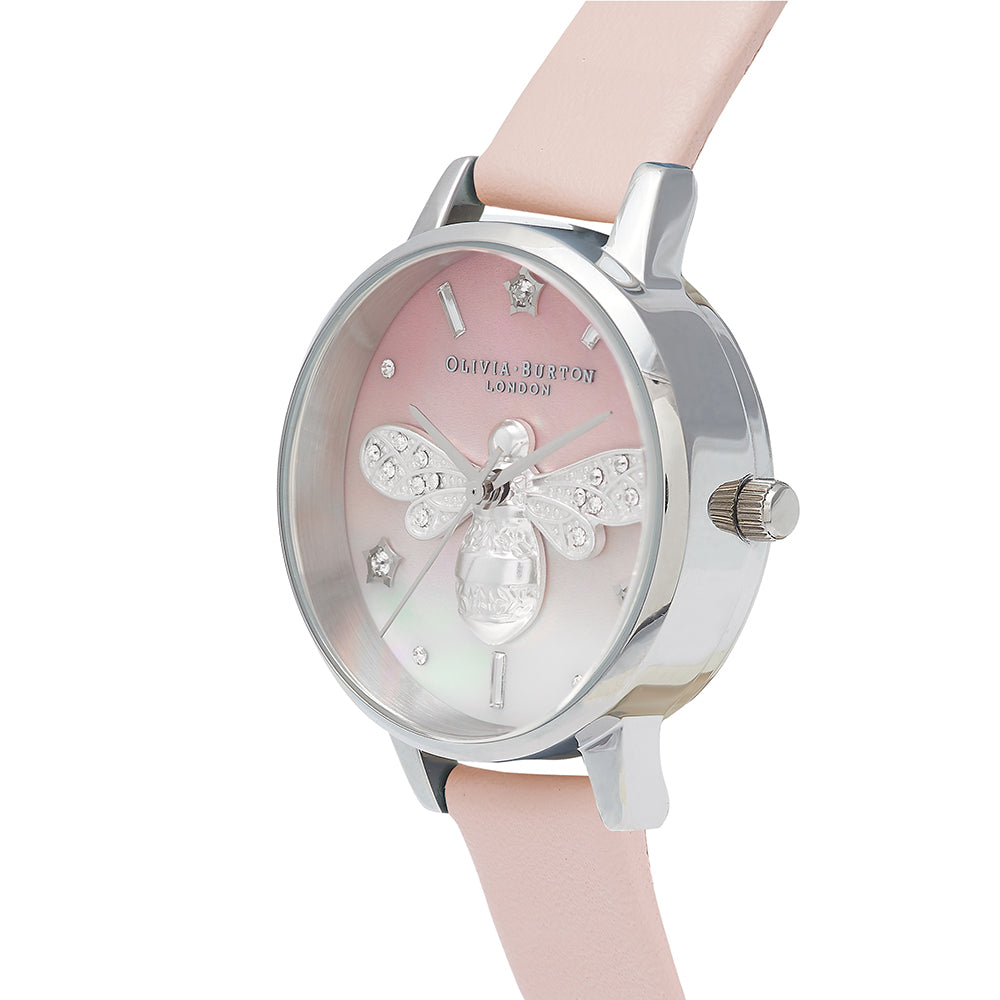 Olivia Burton Sparkle Bee Pearl Pink & Silver Women's Watch - OB16GB09