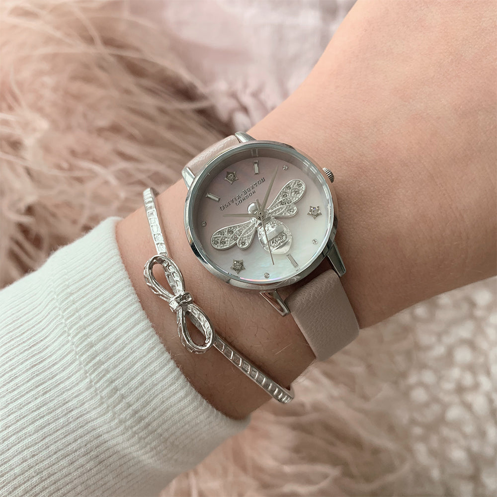 Olivia Burton Sparkle Bee Pearl Pink & Silver Women's Watch - OB16GB09