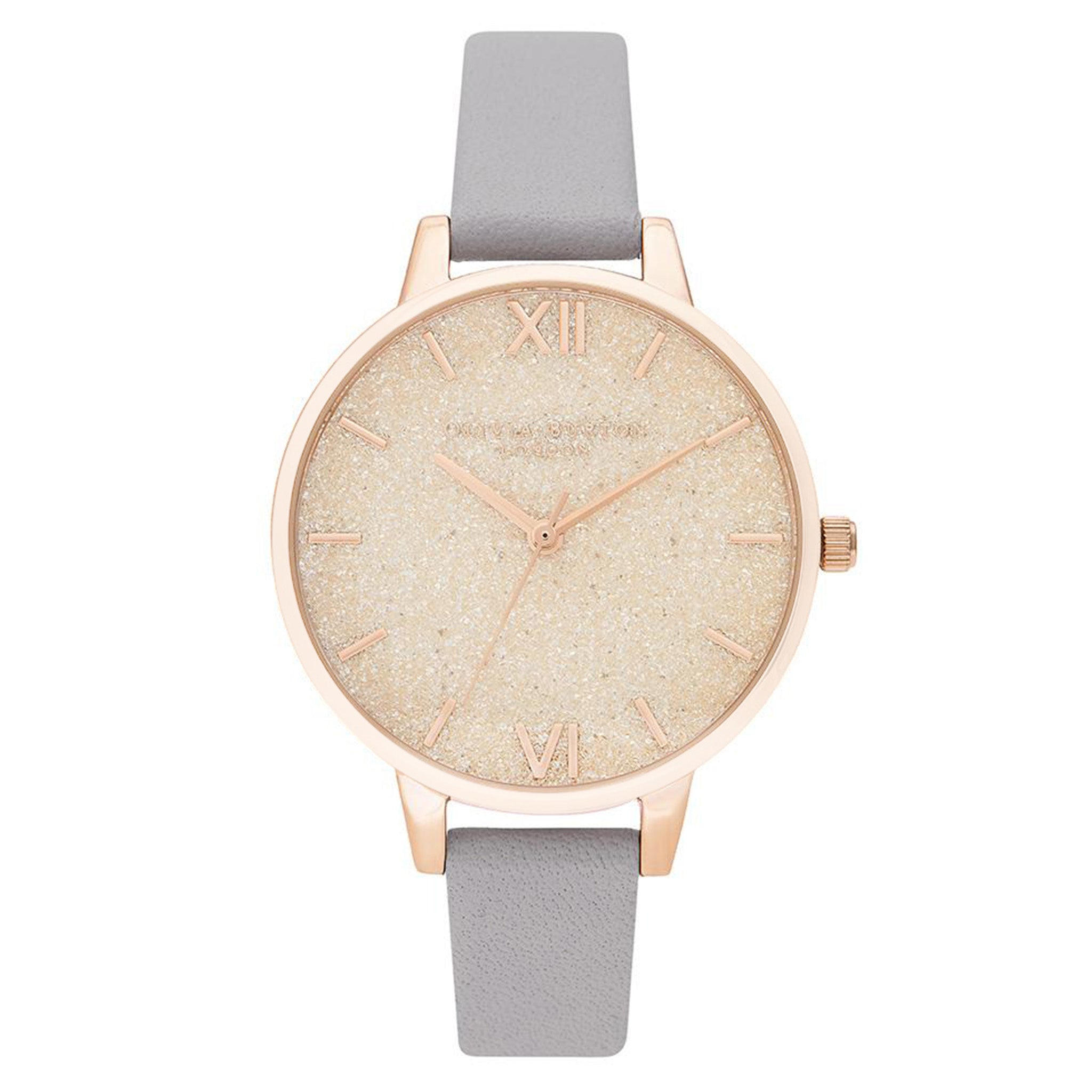 Olivia Burton Glitter Bee Grey Lilac Leather Women's Watch - OB16GD45