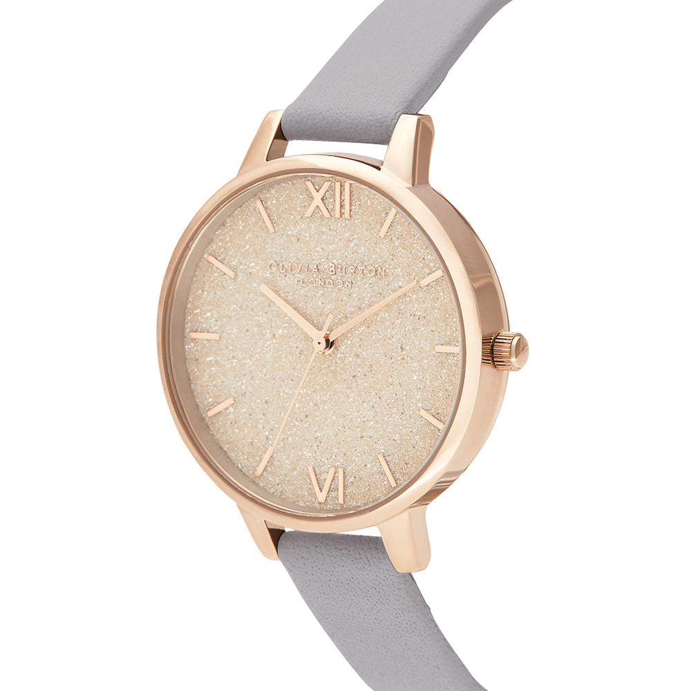 Olivia Burton Glitter Bee Grey Lilac Leather Women's Watch - OB16GD45
