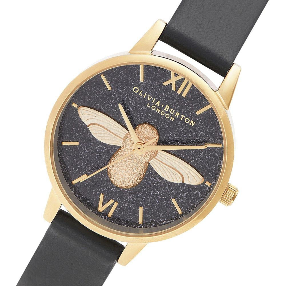 Olivia Burton Glitter 3D Bee Black Eco Friendly Ladies Watch - OB16GD48