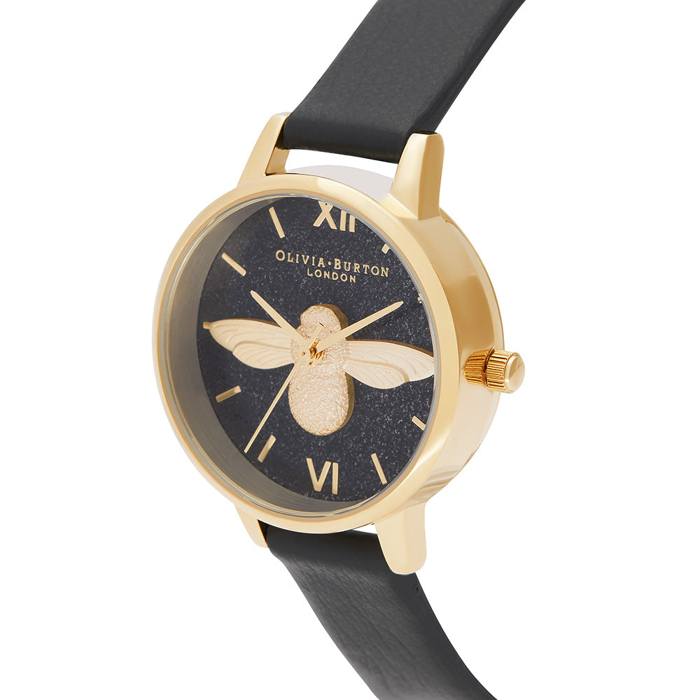 Olivia Burton Glitter 3D Bee Black Eco Friendly Ladies Watch - OB16GD48