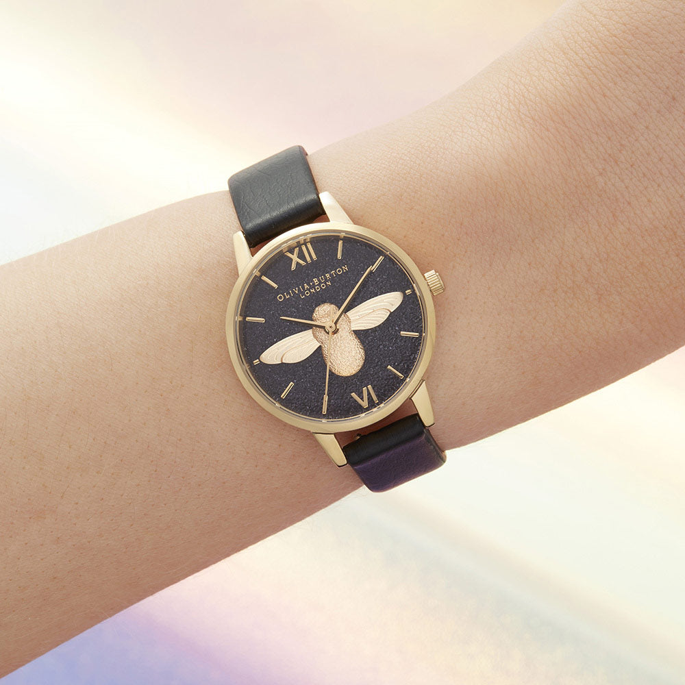 Olivia Burton Glitter 3D Bee Black Eco Friendly Ladies Watch - OB16GD48