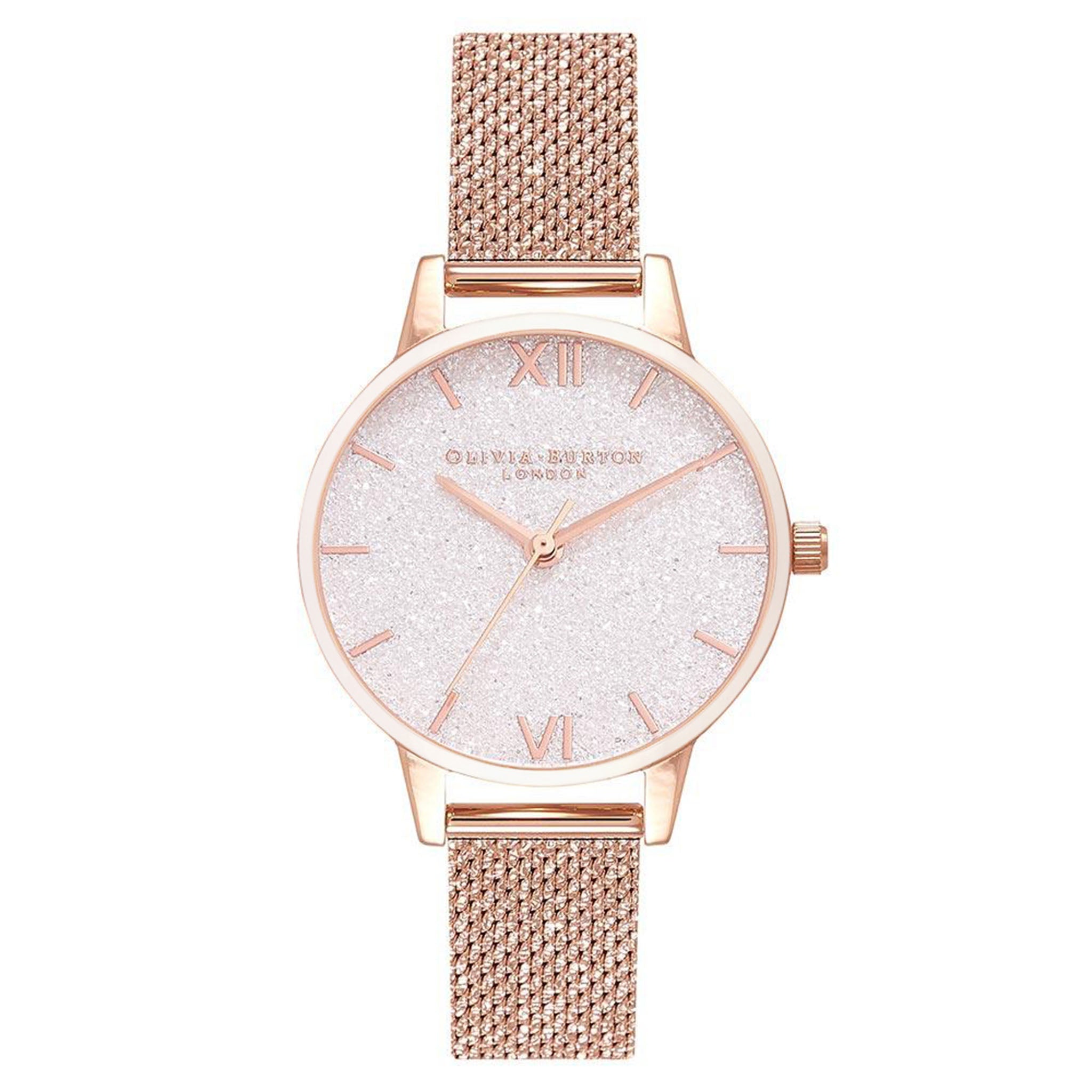 Olivia Burton Midi Rose Gold Mesh White Glitter Dial Women's Watch - OB16GD81